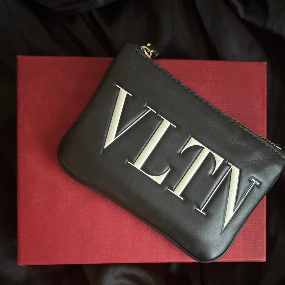 authentic Valentino Garavani Black Leather Card Holder